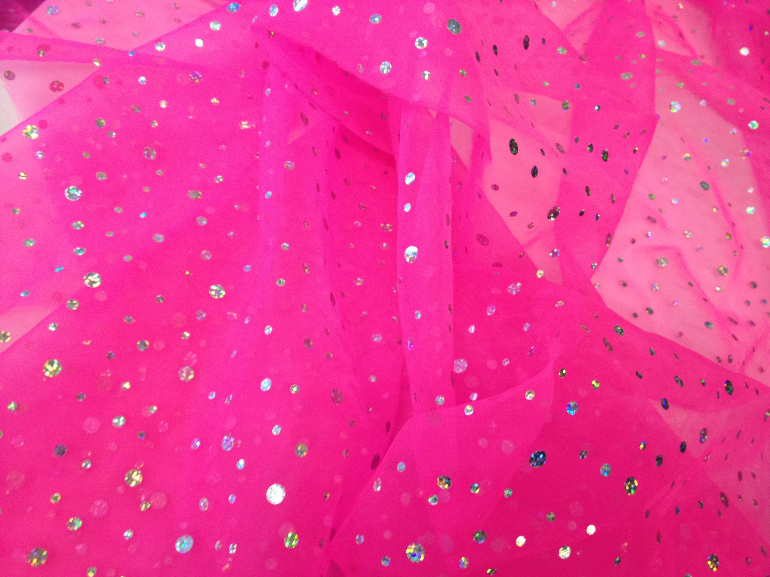 Prestige Fashion UK Ltd Hologram Organza draping voile wedding decorations Diamante sequin spots Net curtain Voile organza drapery Fabrics - PER METRE (Flo Pink)