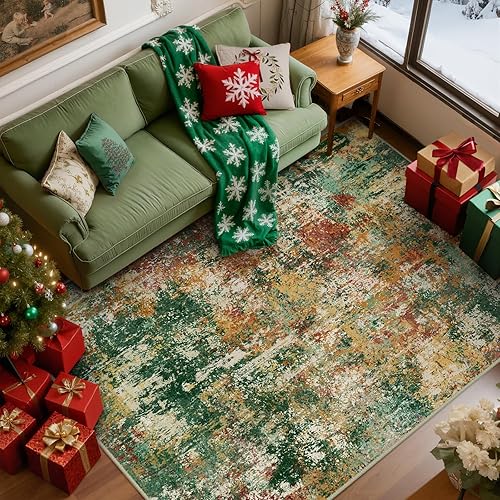 Miniatura 9 de Alfombras lavables de 5 x 7 pies, antideslizantes, modernas, abstractas, suaves para sala de estar, entrada, dormitorio, guardería, patrón impreso,