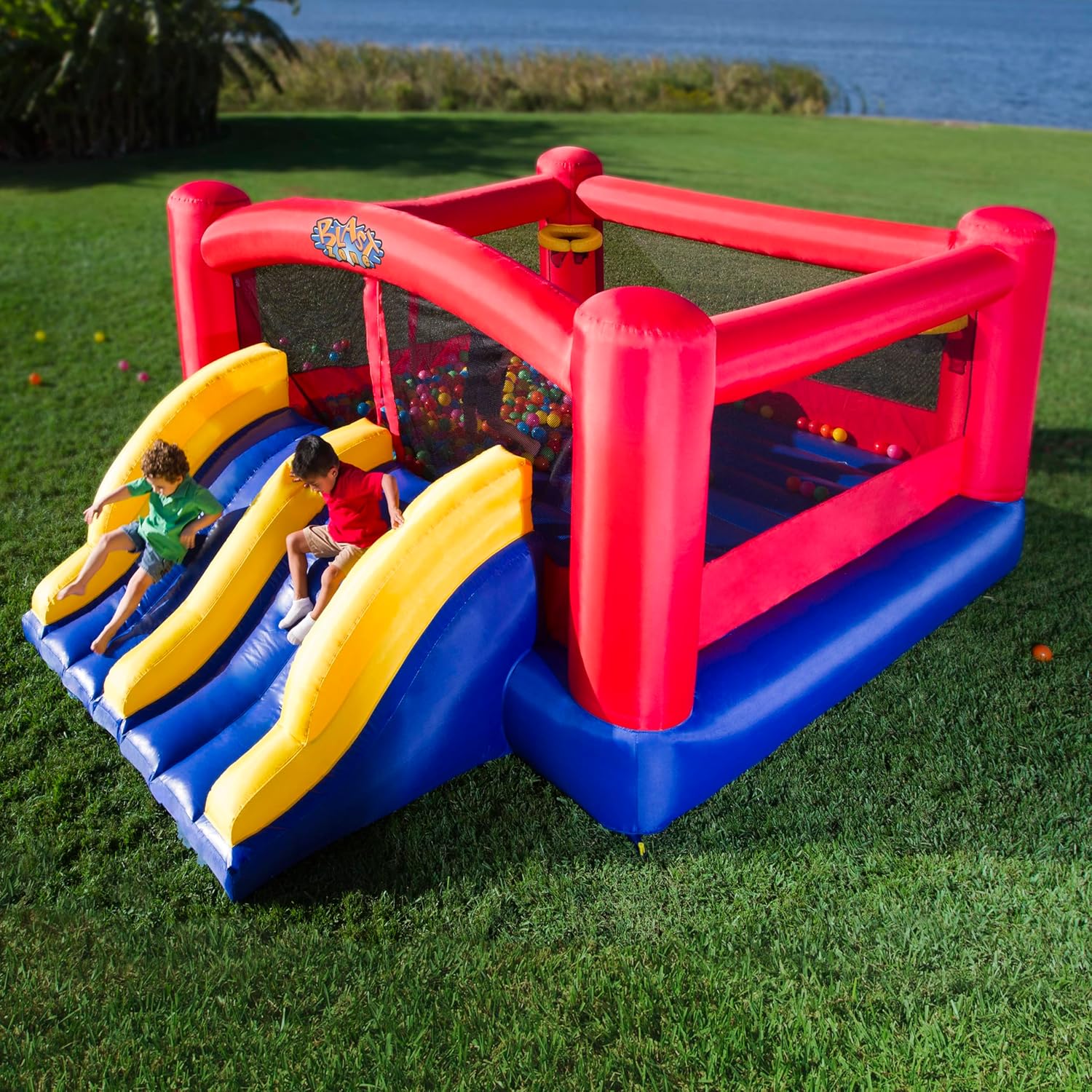 Triple Play Inflatable Combo Bounce House - Massive 16x14 - Blower - Premium Quality - 7 Players - Double Slides image 2 of 7 B0051I6MQ2
