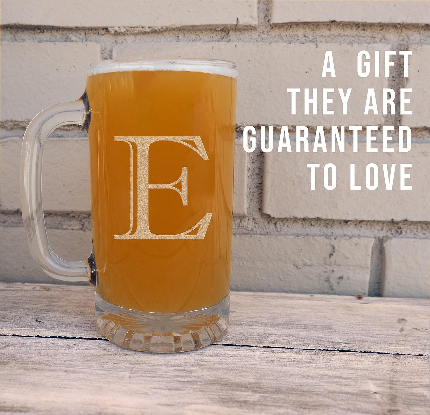 Etched Monogram 16oz Glass Beer Mug (Letter E), A-Z Customized Beer Gifts for Men, Father's Day, Personalized Beer Glasses, Custom Engraved Birthday Gifts for Him, Initial, Name, Husband Dad