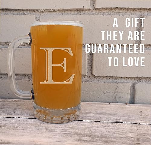 Miniatura 148 de Taza de cerveza de vidrio con monograma grabado de 16 onzas (letra T), regalos de cerveza personalizados de la A-Z para hombres, Día del Padre
