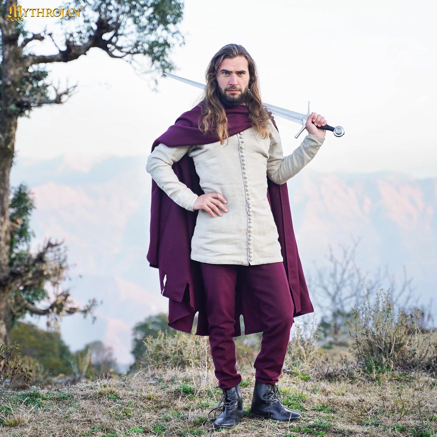 Mythrojan Charles de Blois Pourpoint for Men, Medieval Arming Doublet, 14th Century Gambeson for LARP, Reenactment & Costume