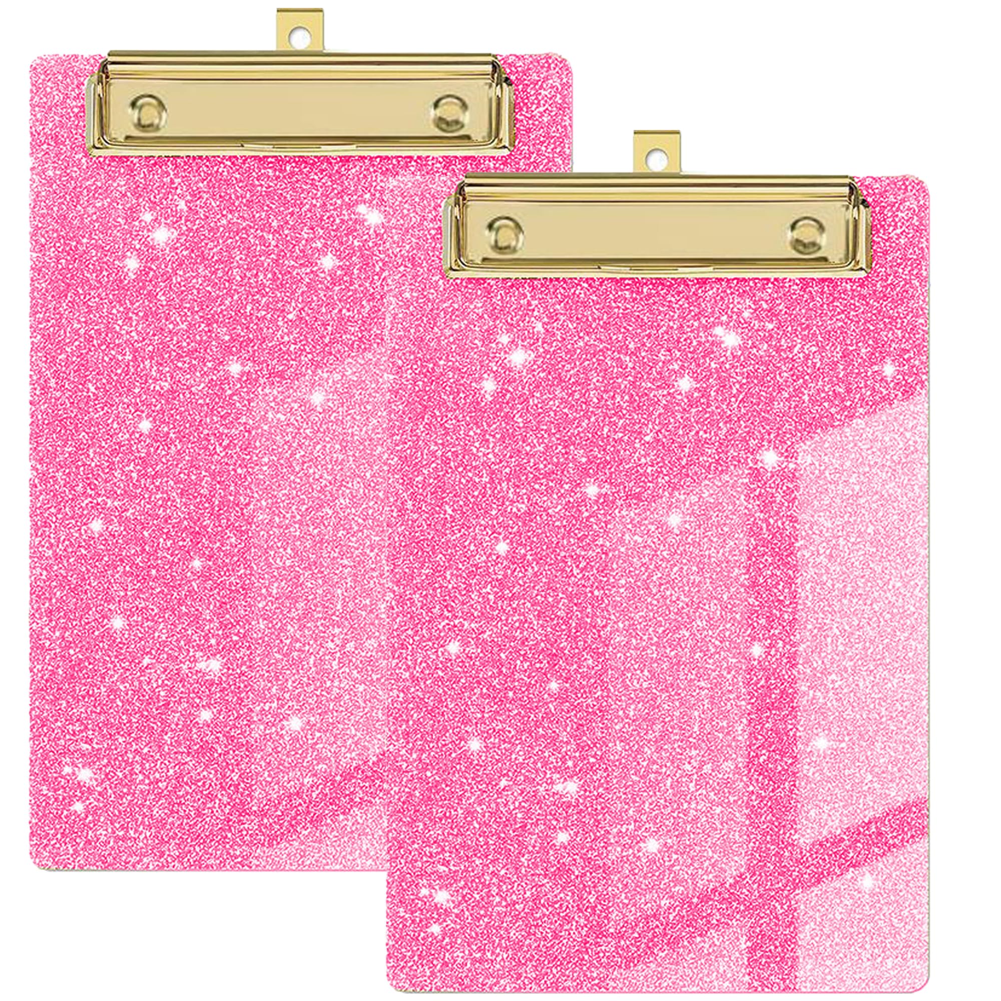 Xiciki 2 Pcs Plastic Acrylic Glitter Clipboard, Pink clipboard A6/6x4 inch Letter Size Clip Board, Sturdy and Durable for Classroom, Office, Students, Nurses and Women