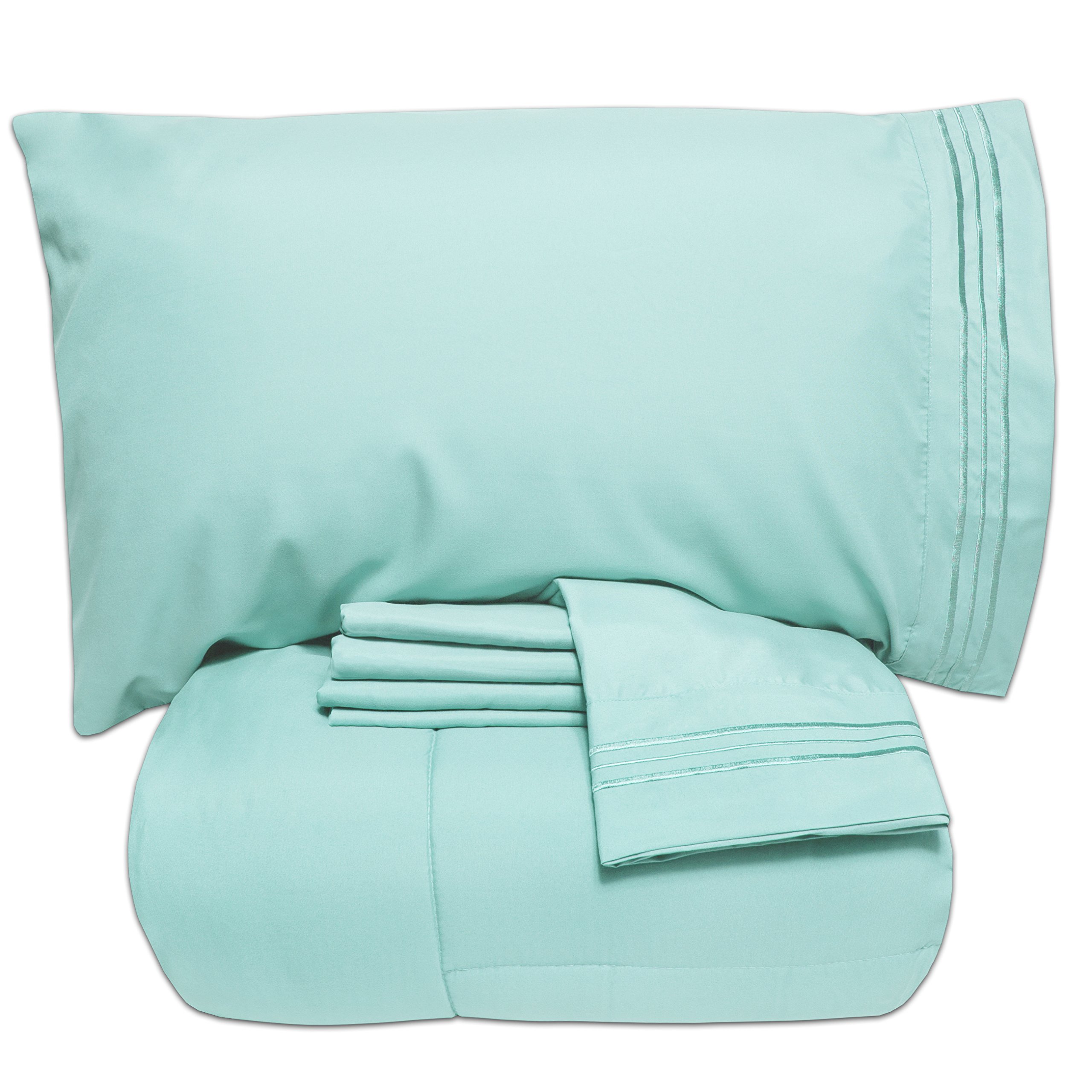 Sweet Home Collection Luxury 5 Piece Bed-In-A-Bag Solid Color Comforter and Sheet Set, King, Aqua