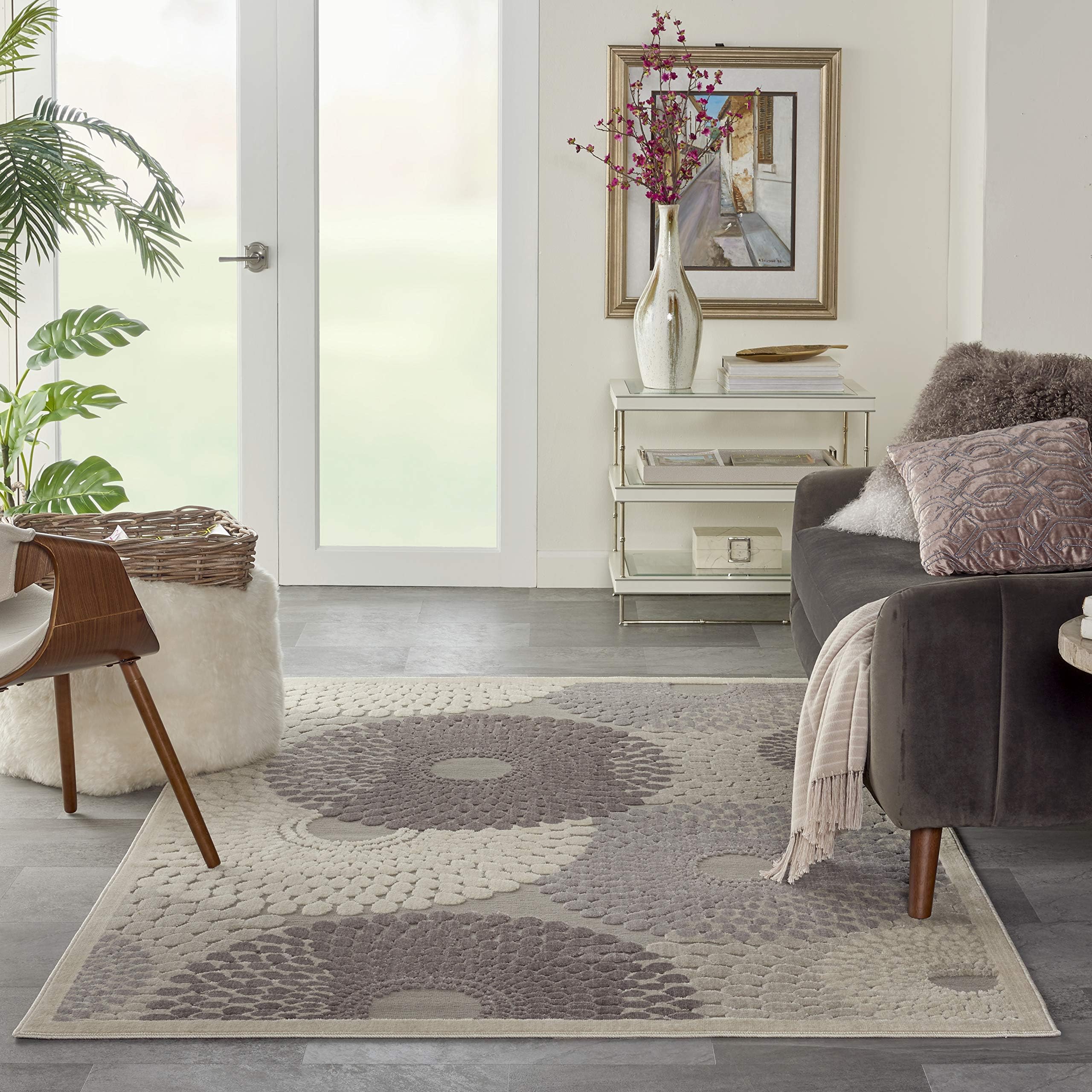 Nourison Home Graphic Illusions Grey 5'3" x 7'5" Area Rug - Easy Clean, Non Shedding, Bed Room, Living Room, Dining Room, Kitchen (5' x 8')