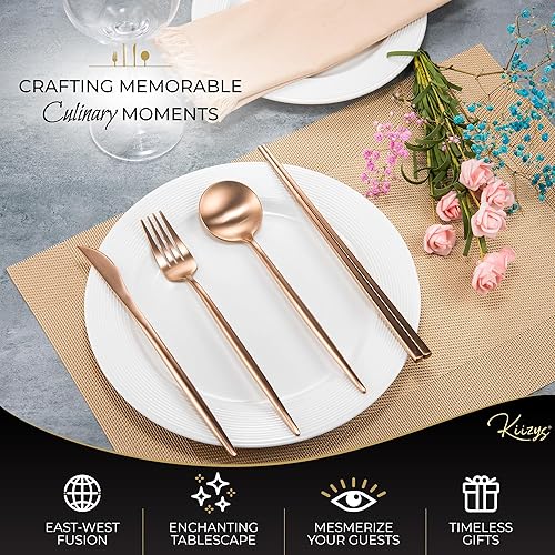 Miniatura 4 de KiiZYs - Juego de cubiertos de cobre, palillos reutilizables, juego de utensilios de cocina de acero inoxidable de 14 piezas, accesorios de cocina,