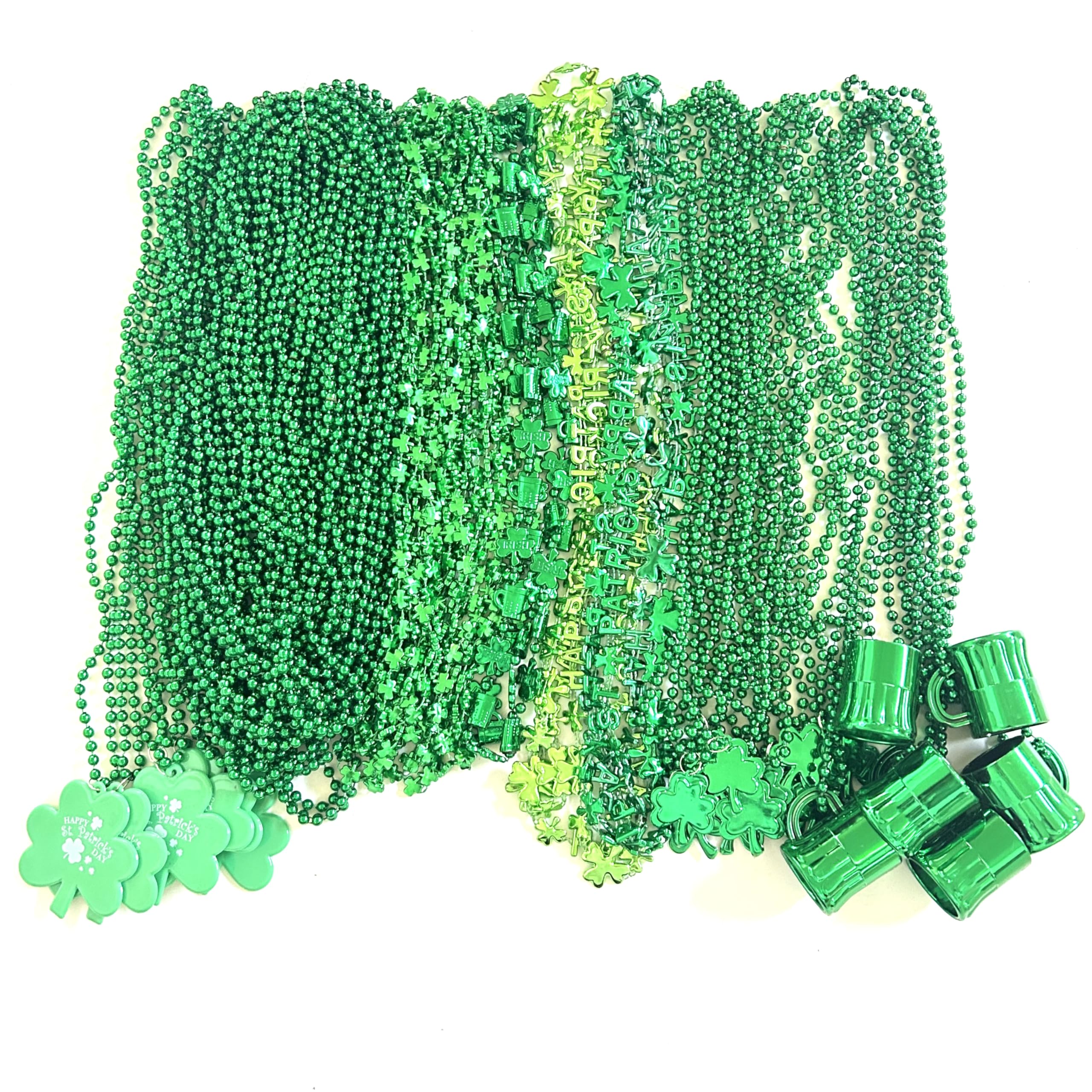 YSPPF 80 Pcs With 7 Styles St. Patrick's Day Green Shamrock Beads Necklaces Irish Green St. Patrick's Day Parade Party Gift Accessories