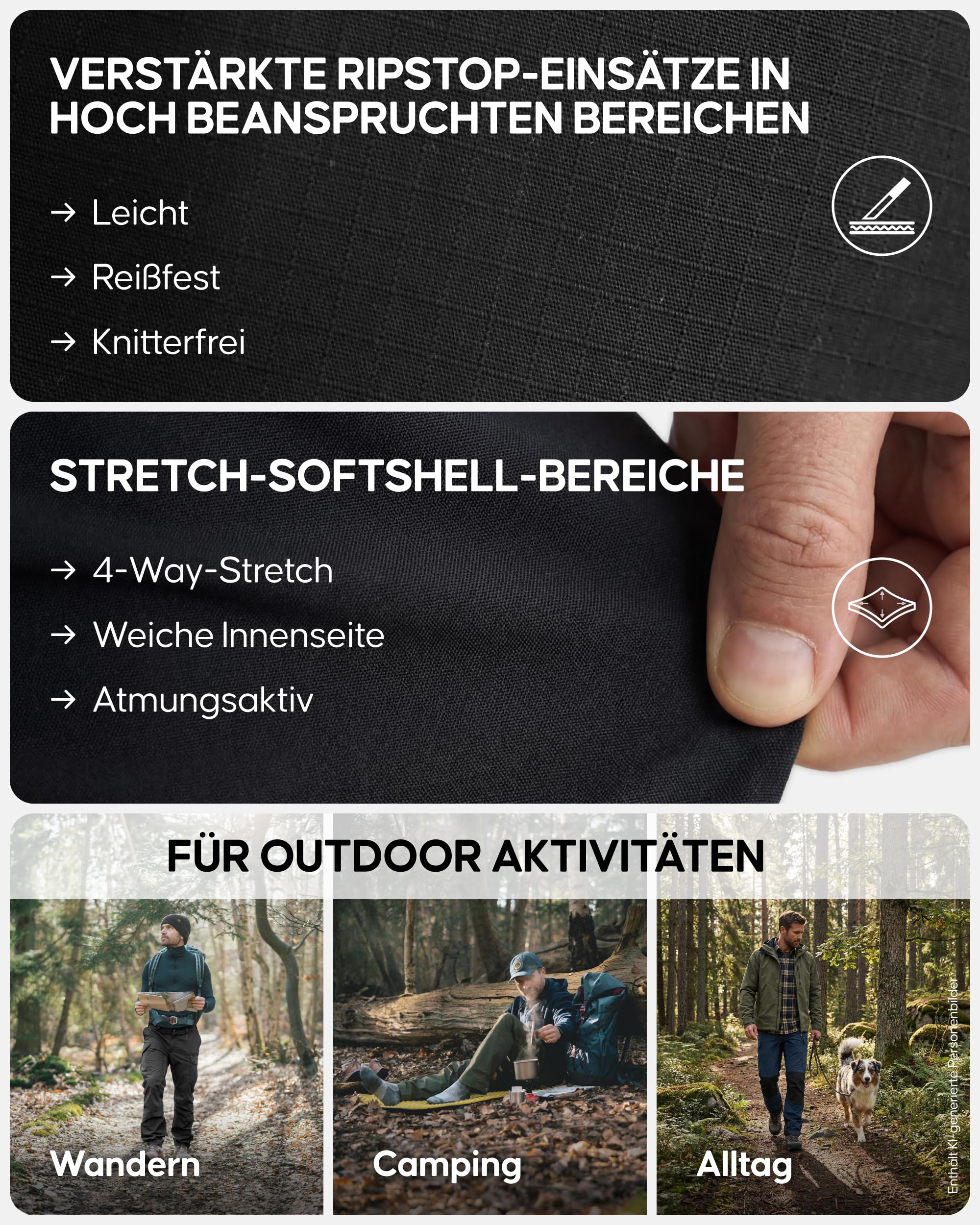 DANISH ENDURANCE Wanderhose Herren für Sport und Outdoor Bekleidung, Wasserabweisende Arbeitshosen Männer, Robuste Softshellhose Herren, Trekkinghose mit normaler Passform