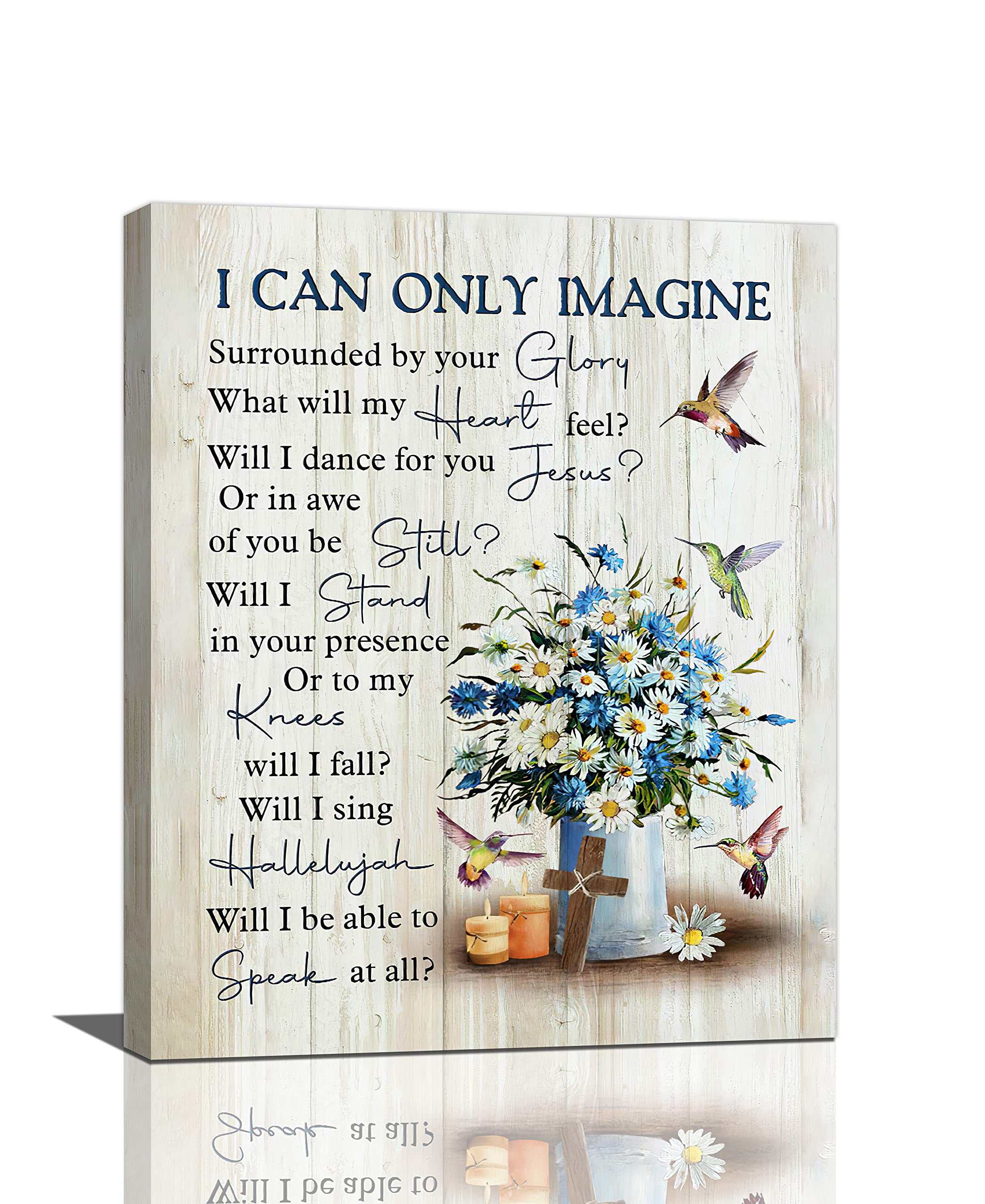 Tijuboni Imagine Daisy Daisy Canvas Wall Art Daisies Hummingbirds Pictures Wall Decor White Flowers I Can Only Imagine Painting Prints Framed Artwork Decor For Living Room Bedroom Bathroom 16"X20"