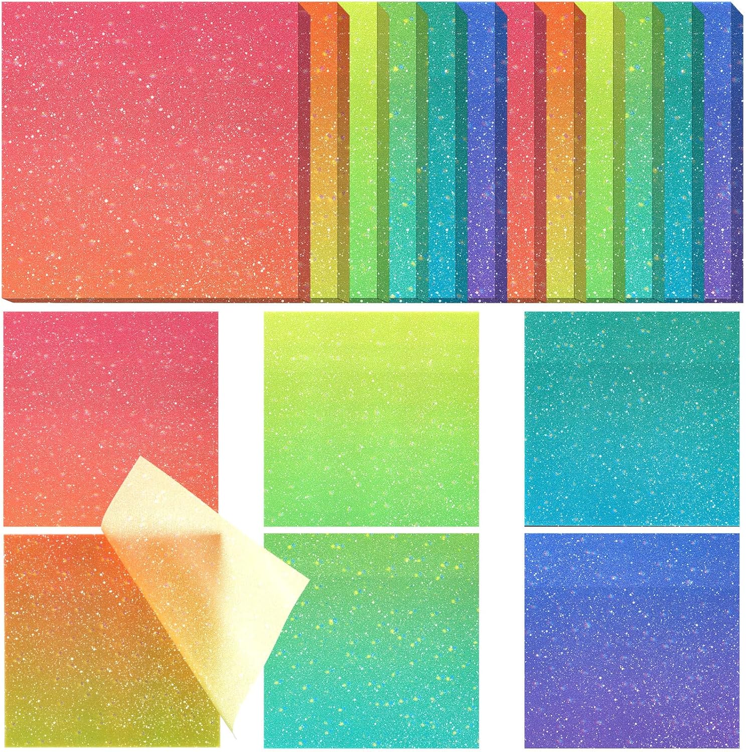Gueevin 600 Sheets Transparent Sticky Notes 12 Pack Glitter Translucent Clear Sticky Notes Tabs Gradient 6 Color Frosted 2.9'' See Through Memo for Women Aesthetic Bible Journaling Office Supplies