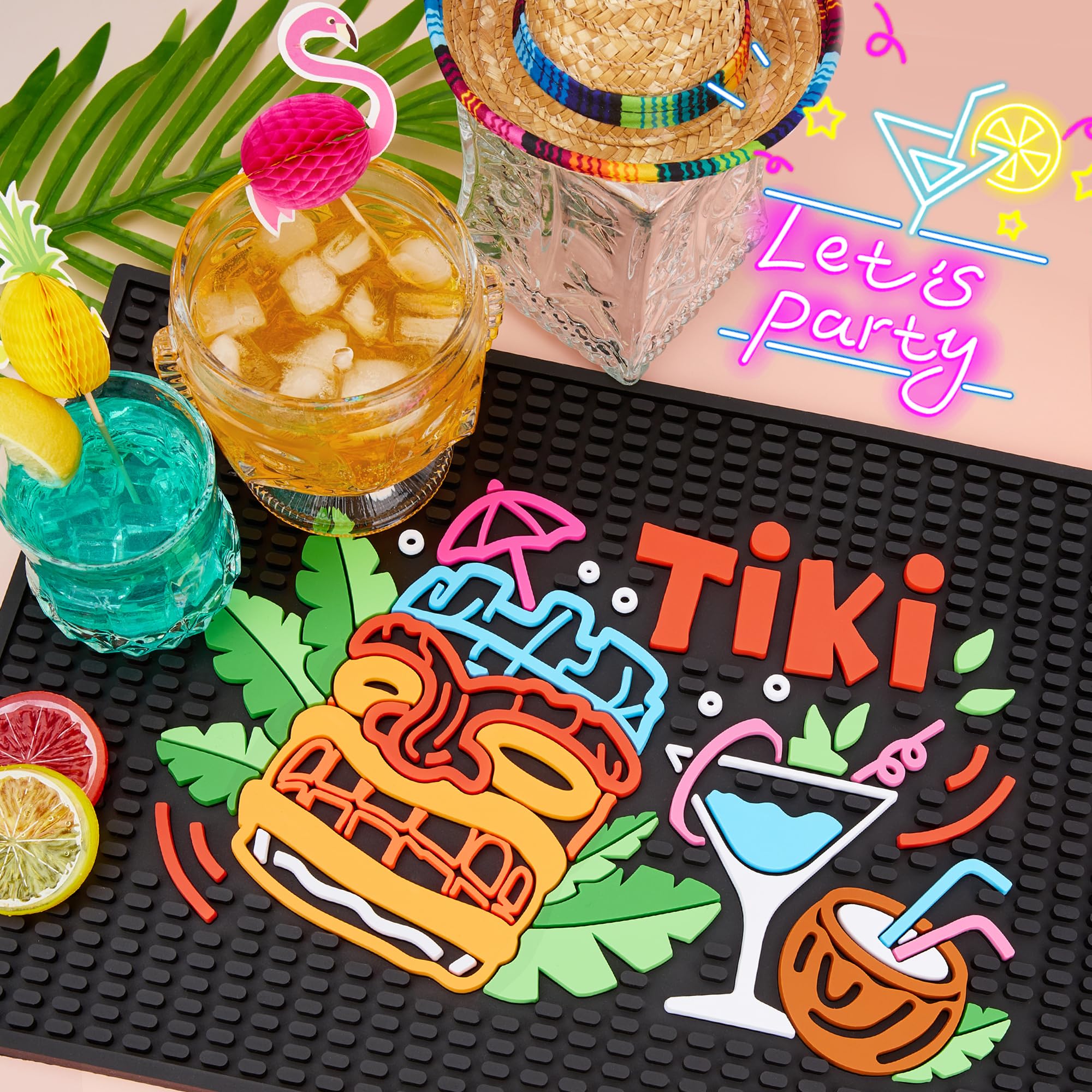 Tapete de barra Tiki de alta calidad, tapete de goma de 12 x 18 pulgadas de grosor, entretenido y vibrante, tapete de servicio de bar para café, cocina, restaurantes (Tiki)