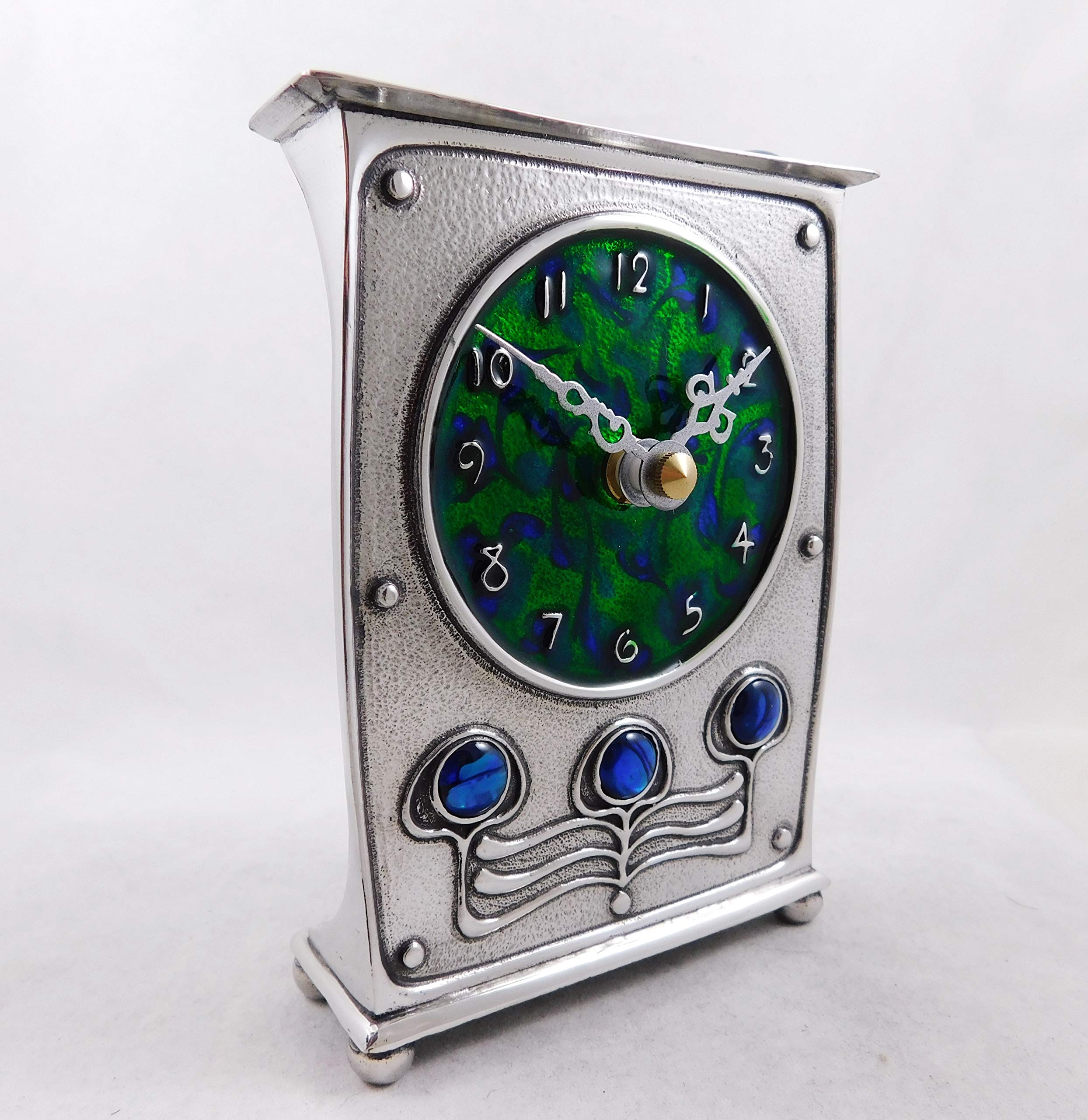 Seven Secrets Archibald Knox Style Pewter Clock Art Nouveau Design | Made in England | Silver Colour 12cm H | AK48