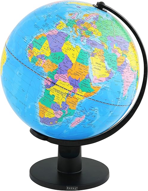 Exerz 30CM Educational Globe - Large World Globe Swivel Rotating Political Map - Diameter 30cm