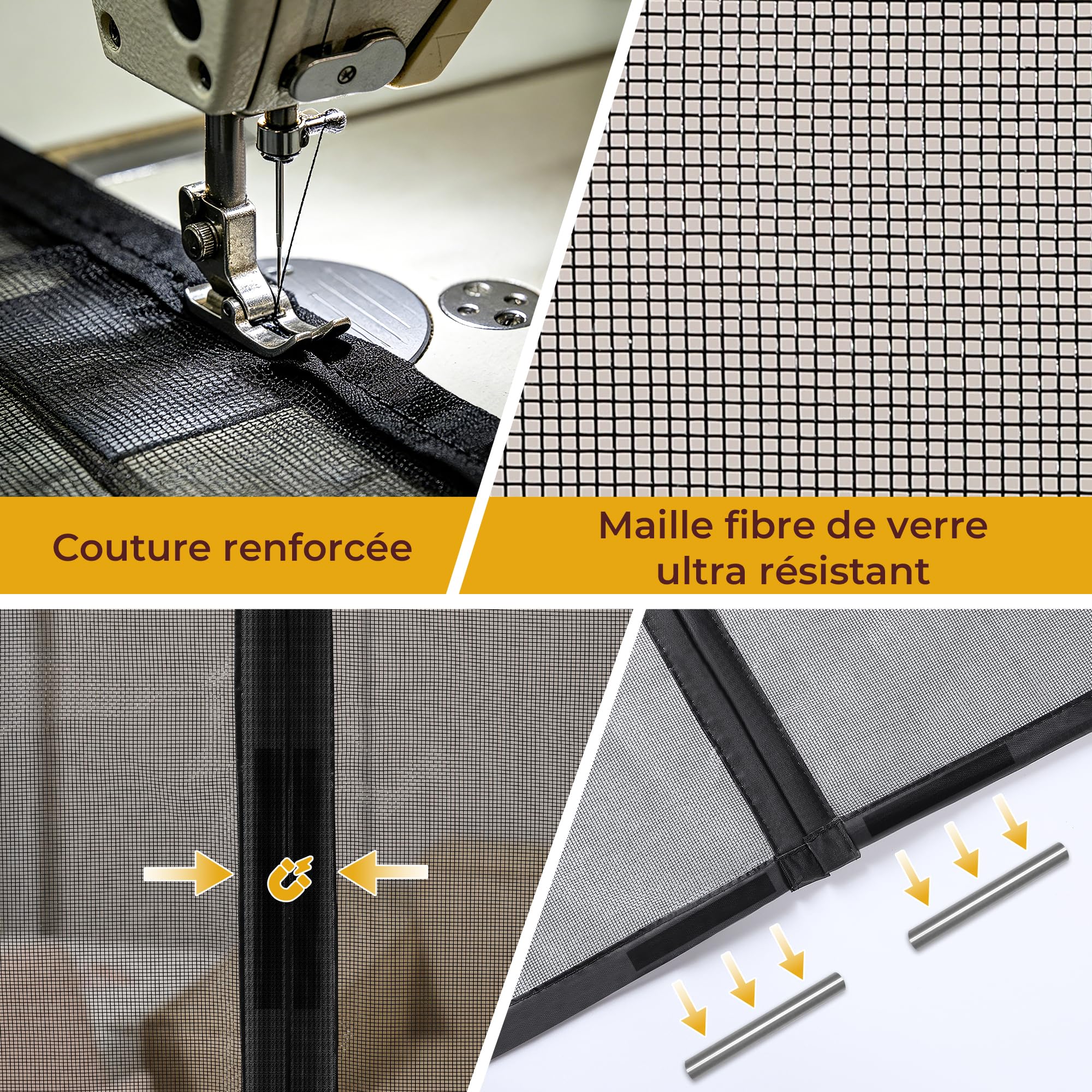Moustiquaire baie vitree coulissante 180x220 - Aimantée en Fibre de Verre - Fermeture automatique - magnétique - Maille Ultra Fine laisse passer l'Air Frais - Robuste et Facile à Installer - Noir