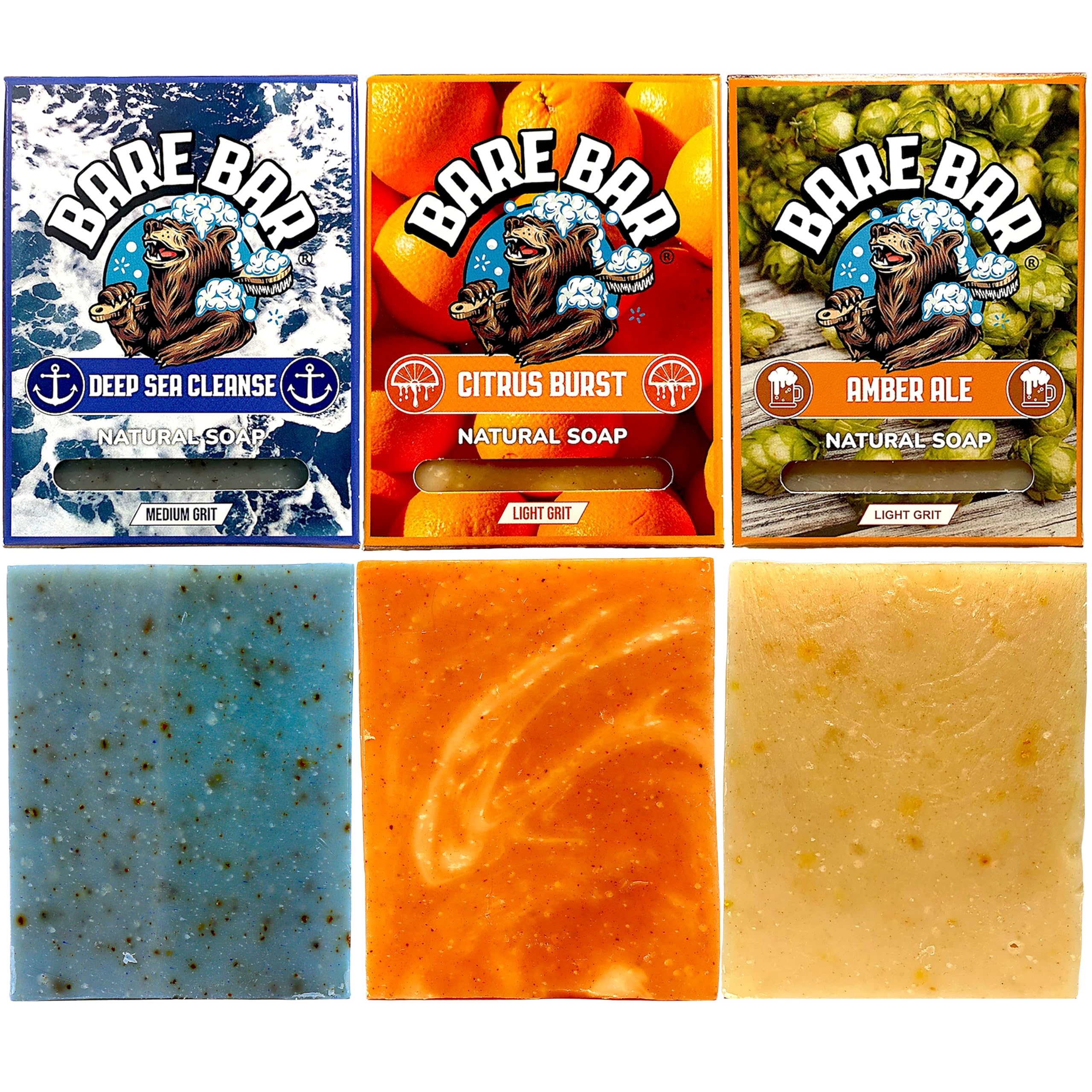 Bare Bar 3 Bar Bundle, Deep Sea Cleanse - Citrus Burst - Amber Ale - Natural Soap - Handcrafted - Cold Process - Artisan - Natural Body Soap