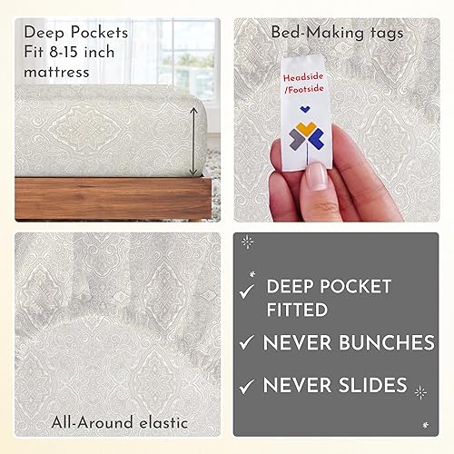 Vista 221 de Juego de sábanas de 400 hilos y 6 piezas, tamaño King, con 4 fundas de almohada, ropa de cama de 100 % algodón con tejido satinado, color azul 12