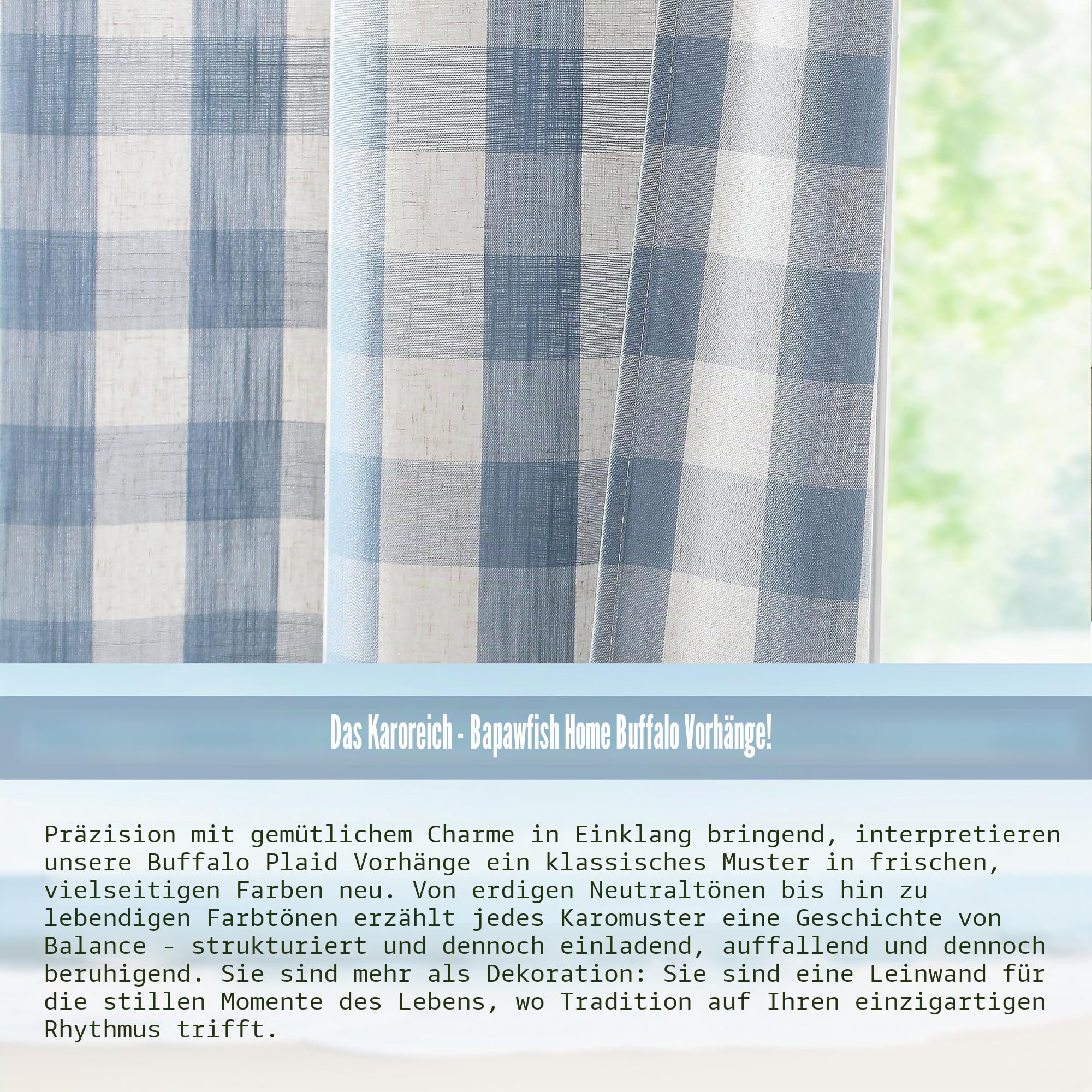 BP-CK-Blue-84RP Büffelkarierte halbtransparente Vorhänge, 213 cm lang, Leinen, staubiges blaues Büffelkaro, Vorhänge für Schlafzimmer, Wohnzimmer, Bauernhaus, Gingham-Fensterbehandlung
