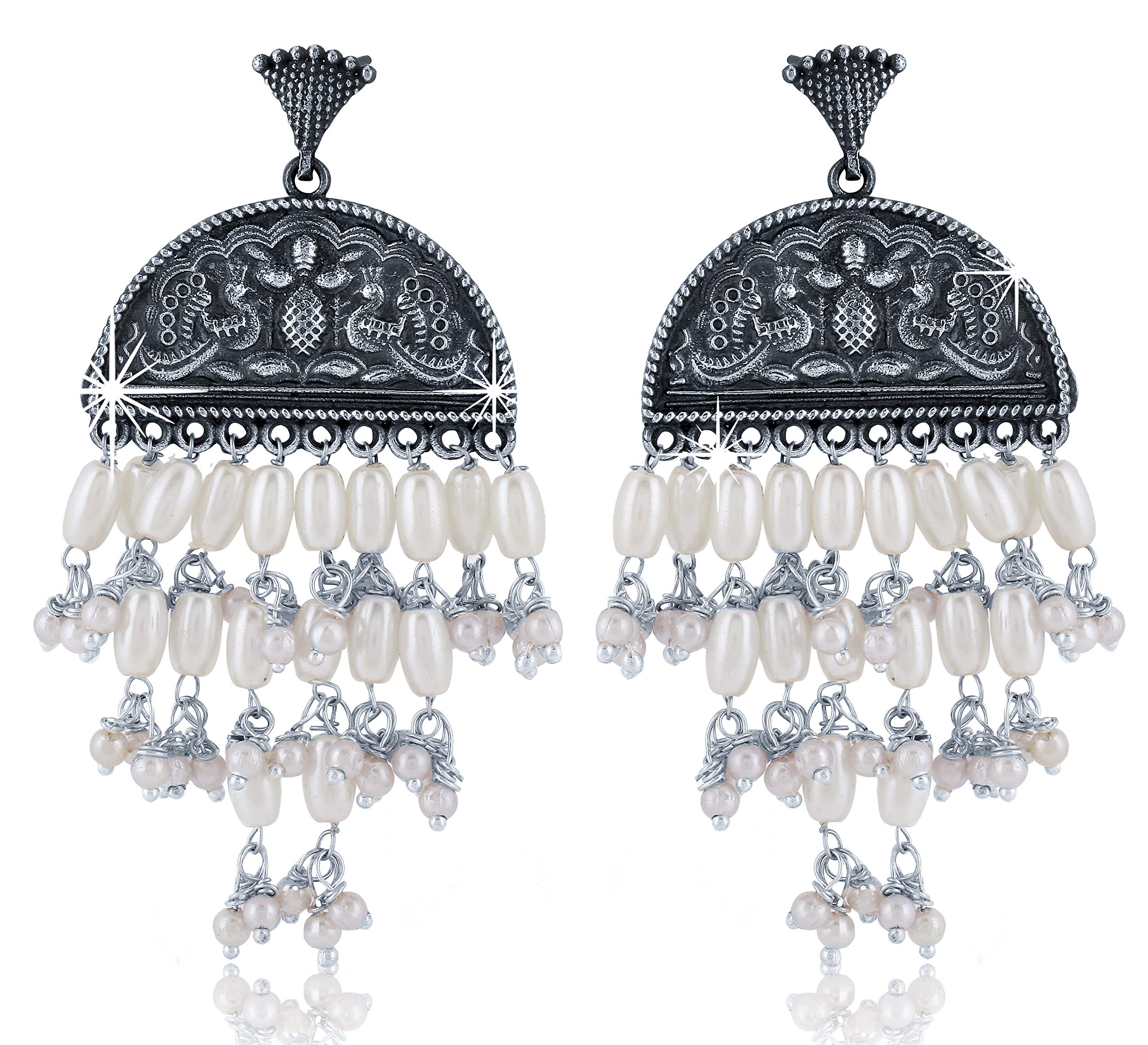 Yellow Chimes German Silver Oxidized Afgani Tribal Style Hanging Pearl Designer Dangle Earring for Women And Girls (B084HBDW1J) Amazon Price History, Amazon Price Tracker