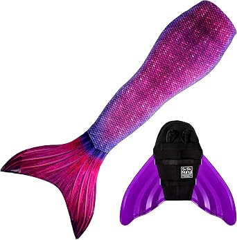 Mermaid Costume and Monofin Bali Blush with Purple Monofin, JXXL Misses 18-20