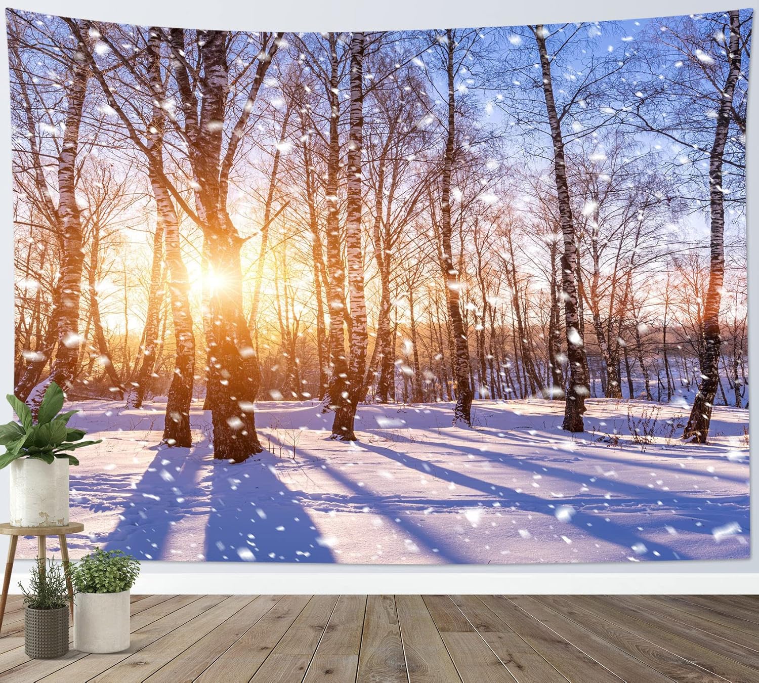 LB Winter Snow Wall Towel Sunlight Trees Wall Hanging Purple