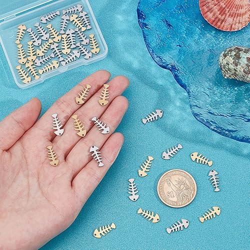 Miniatura 2 de UNICRAFTALE 40pcs 2 colores de espina de pescado colgantes hipoalergénicos de acero inoxidable colgantes de espina de pescado huesos de pescado