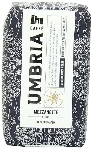 Caffe Umbria Fresh Seattle - Café tostado en grano entero, mezcla descafeinada de mezzanotte, bolsa de 12 onzas