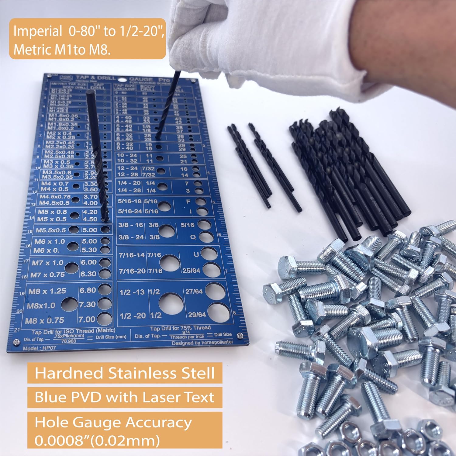 Stainless Steel Tap & Drill Gauge | Metric and SAE | Recommends Drill Bit Size & Bit Gauge| Accuracy 0.0008‘’ (0.02mm) |(Pro)