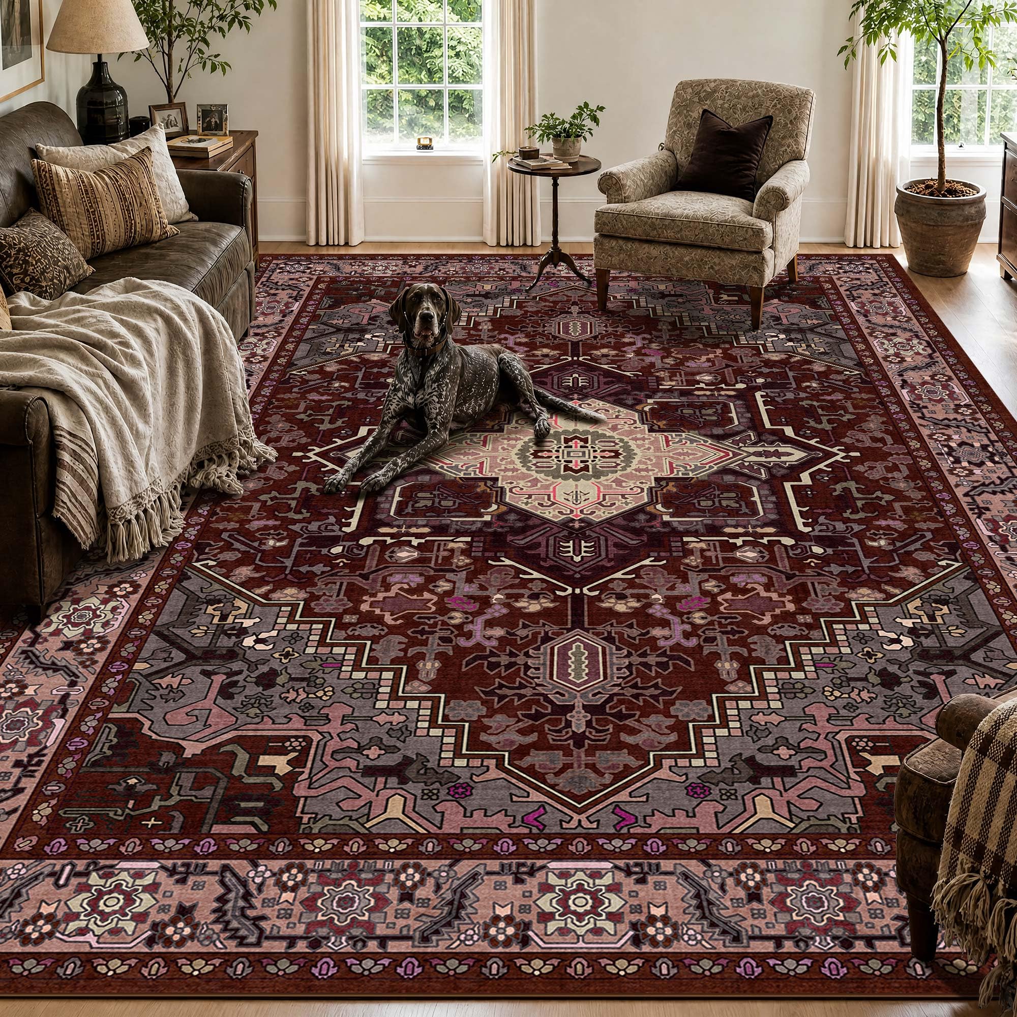 9x12 Burgundy Red and Black Vintage Boho Oriental Soft Washable Area Rug