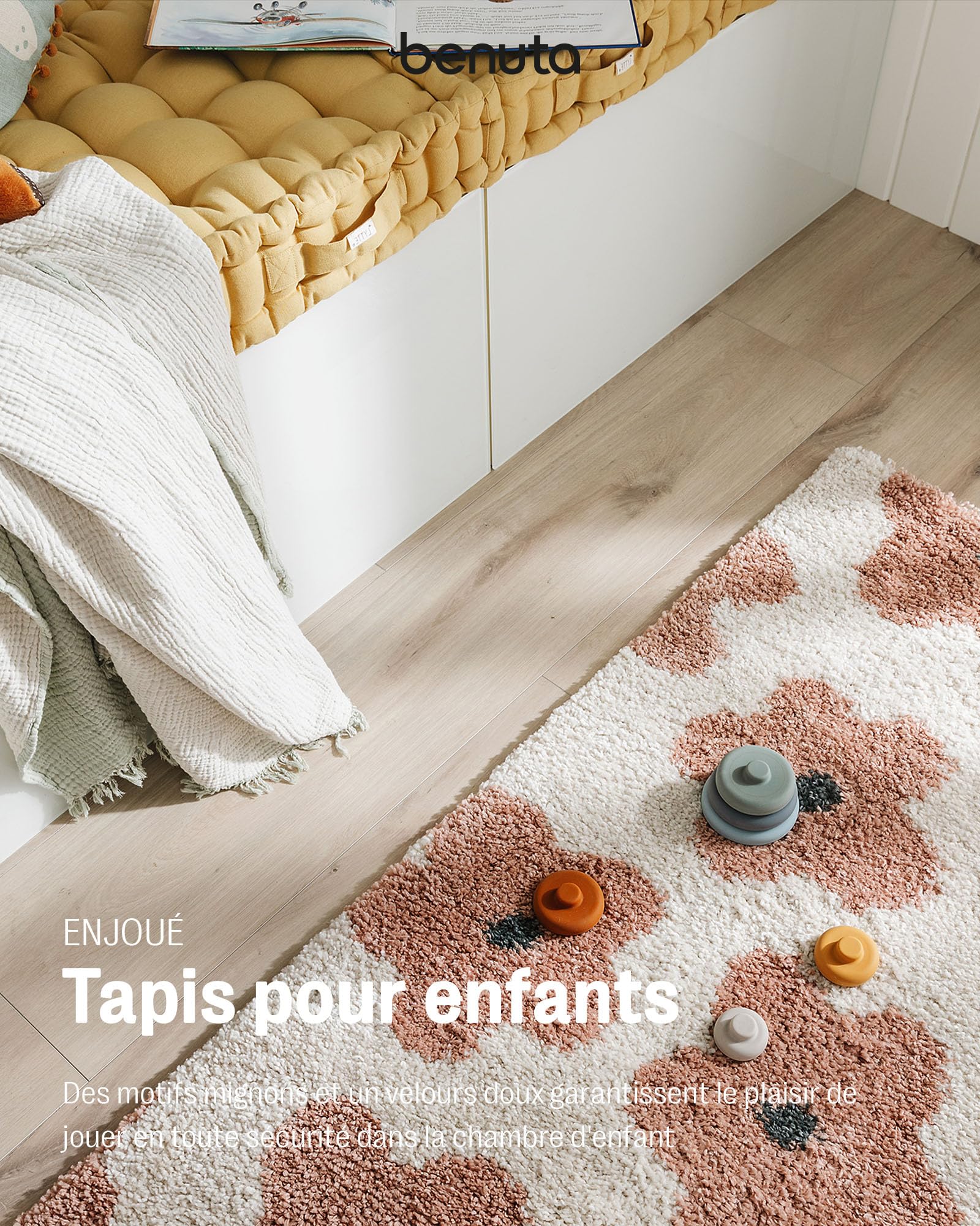 benuta Lytte Tapis Enfant Chambre Gobi - Rose 80x150 cm - Fausse Fibre - Rectangulaire Style: Motifs Bebe, Scandi - Facile Entretien - pour Salon, Bureau, Couloir