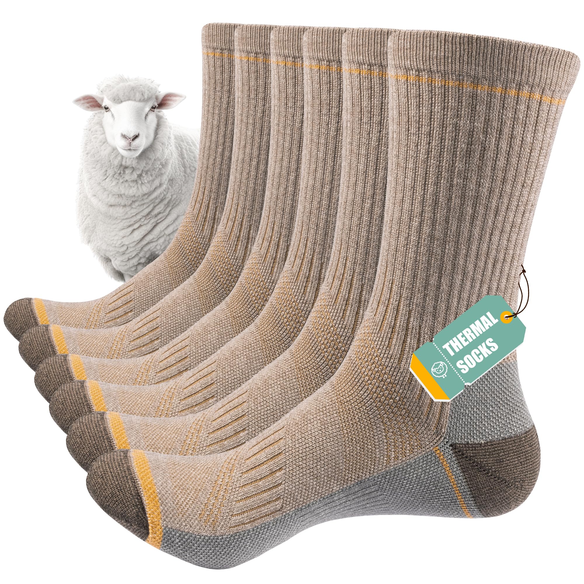 Merino Wool Thick Hiking Socks, Warm Boot Socks for Men & Women, Winter Cushioned Thermal Socks, 3 Pairs