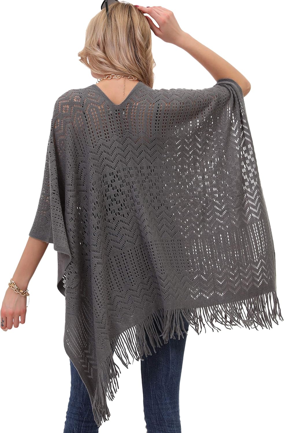 Knit Shawl Wrap for Women - Soul Young Ladies Fringe Knitted Poncho Cardigan Cape - Image 6