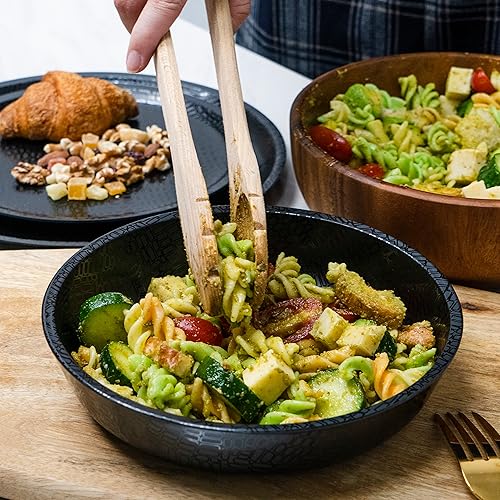 Miniatura 4 de bzyoo Juego de vajilla de melamina de 12 piezas, duradero, apto para lavavajillas, platos y cuencos negros, comedor casual, fiestas, camping,