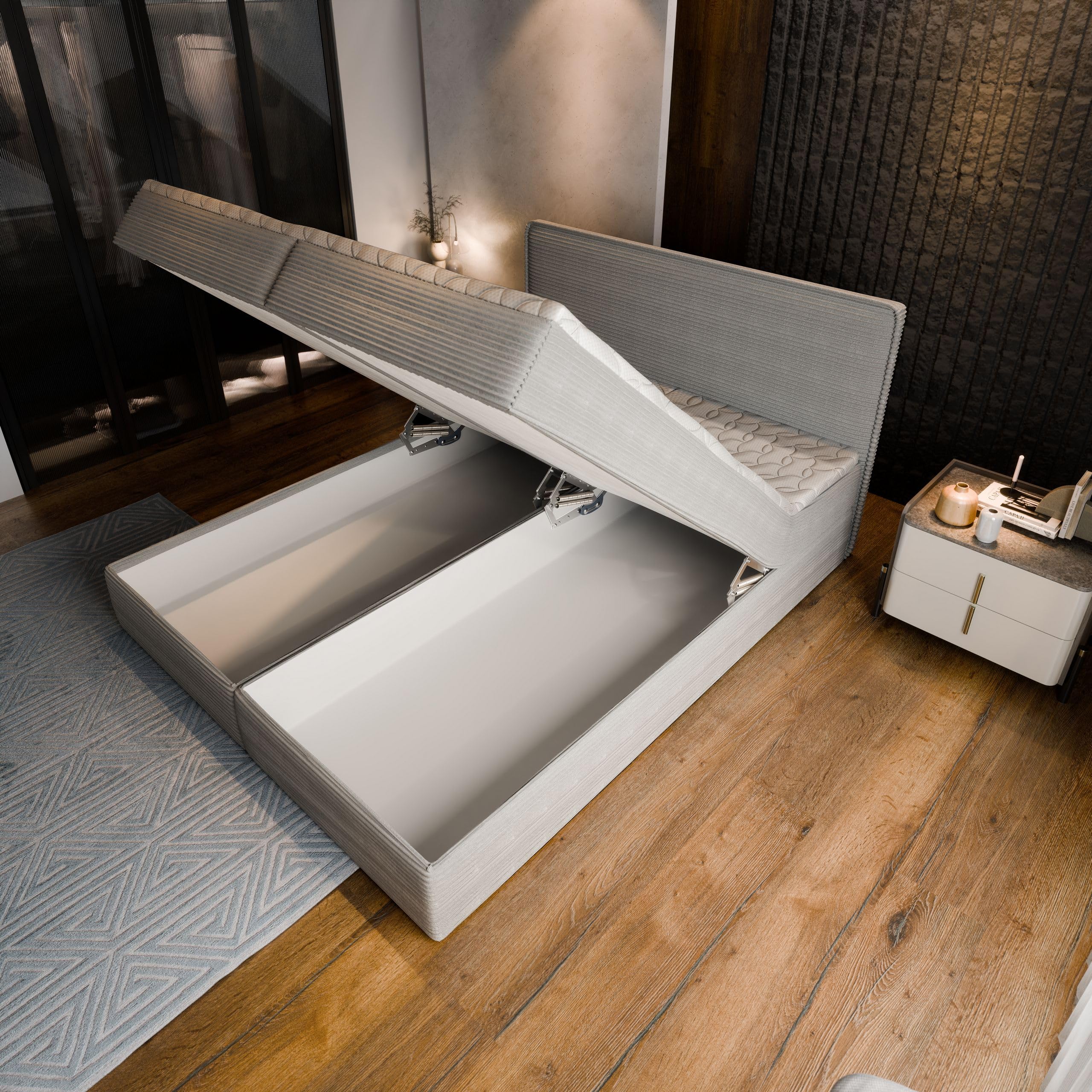 Masseno Boxspringbett Astor 180x200 cm Komplett-Set mit Matratze und Topper, Polsterbett mit Zwei Bettkästen -Schwarz, Lincoln 100