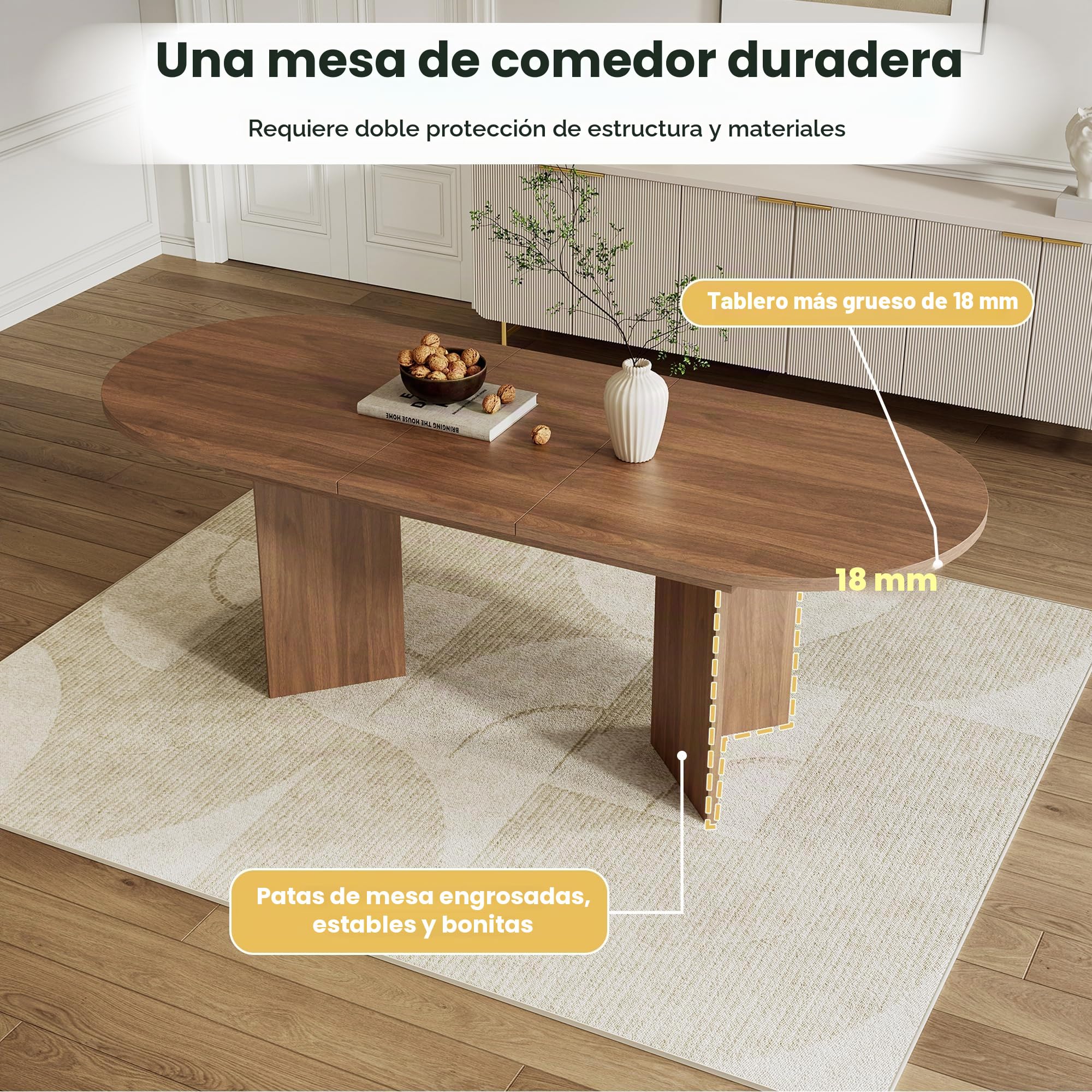 Kebnor Mesa de comedor extensible, adecuada para 6 – 8 personas, mesa de comedor con esquinas redondeadas, parte superior de la mesa gruesa extensible estilo simple (nogal, 140/180 x 90 cm)
