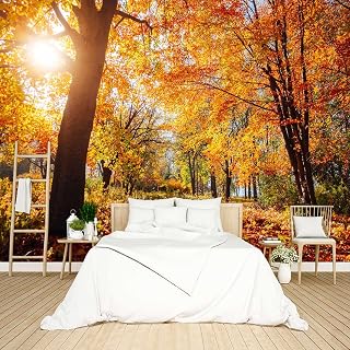Golden Autumn Sunlit Forest wall Mural Peel and Stick Wallpaper for Bedroom Living Room - 96"x137"
