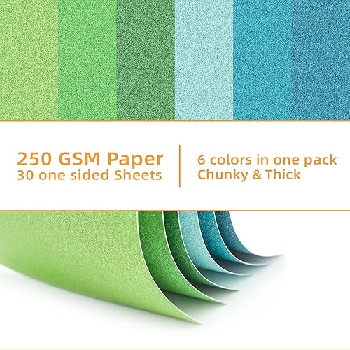 Miniatura 3 de Papel de cartulina con purpurina, 30 hojas de papel con purpurina de 8.82 ozm, papel de manualidades brillante A4 de primera calidad, cartulina de 6