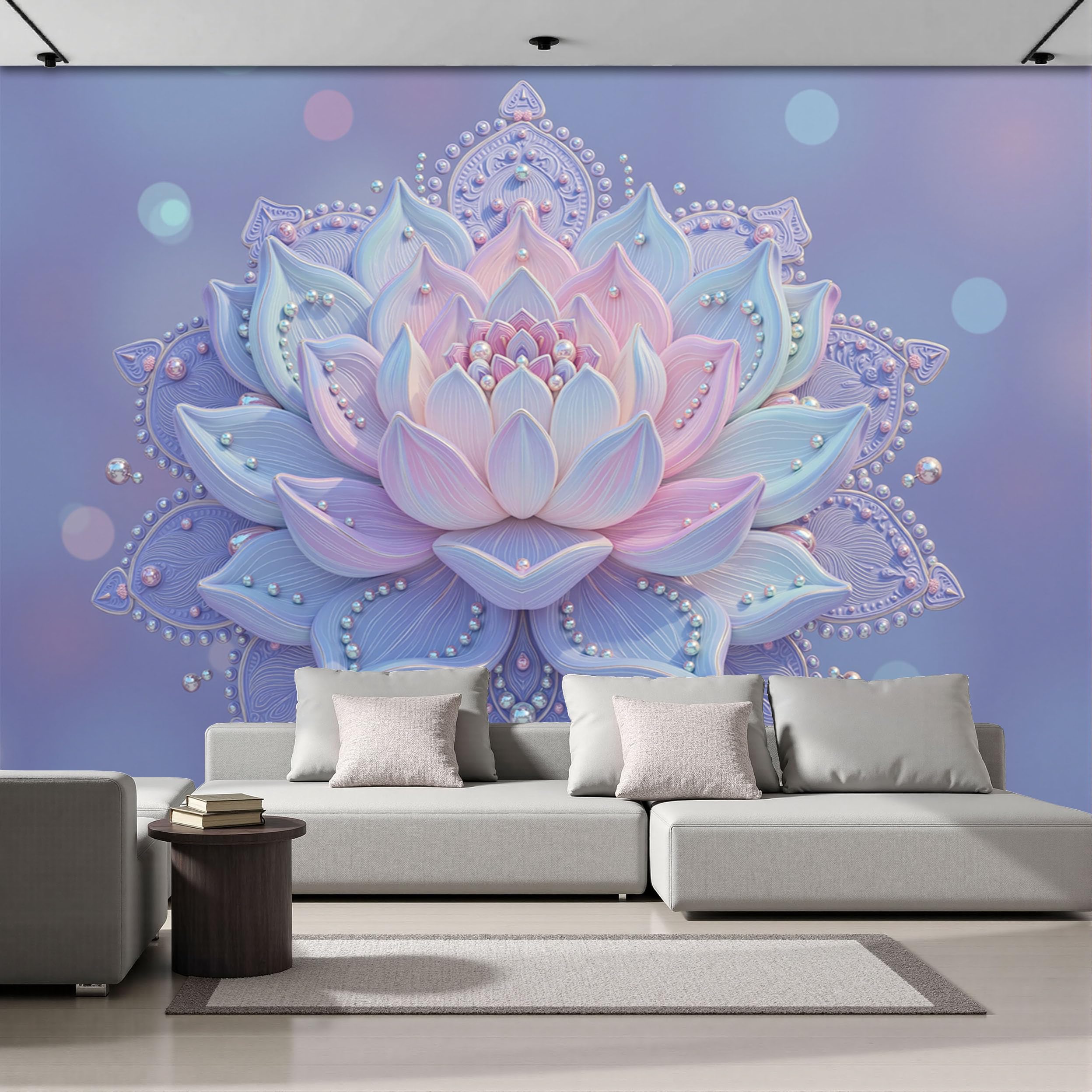 Papier peint panoramique mandala nacré relief grand format pour deco murale 3D