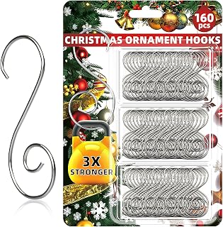 160 Pack Silver S-Shaped Christmas Ornament Hooks with Storage Box - Sturdy Tree Hangers for Easy Holiday Decor