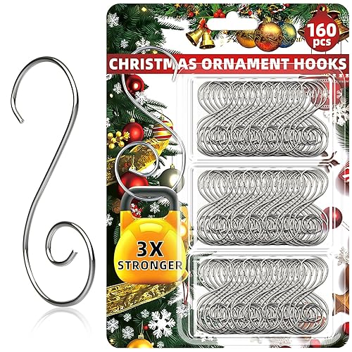 160 Pcs Christmas Ornament Hooks Silver S-Shaped Hangers with Storage Box Christmas Tree Hooks for Ornaments, Xmas Ornament Hangers for Tree Decoration