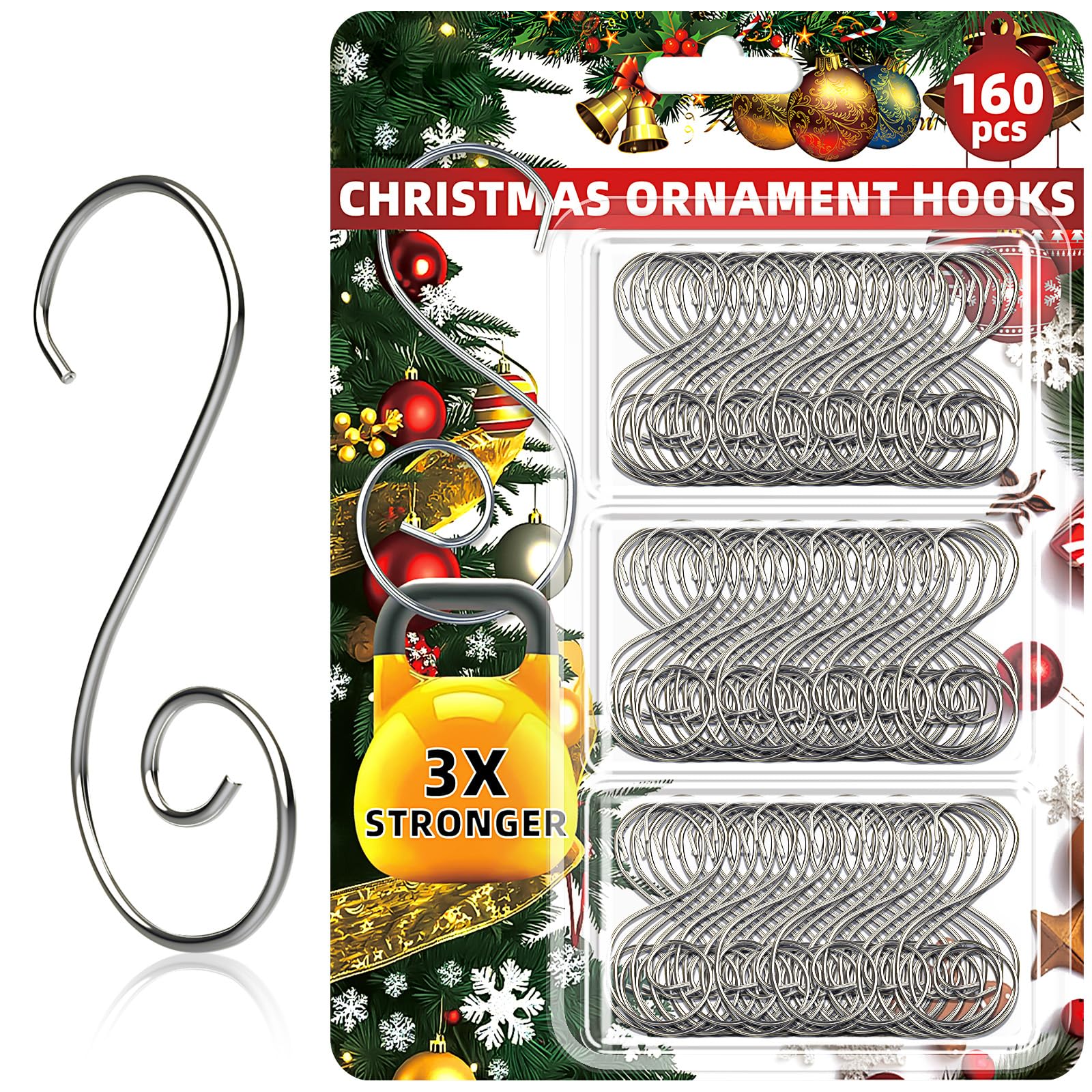 View 1 of 160 Pcs Christmas Ornament Hooks, Silver, S-Shaped