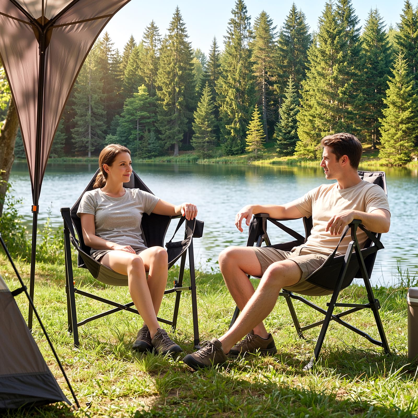 Faltbarer Campingstuhl mit Fußstütze, 180kg, Schaukelfunktion