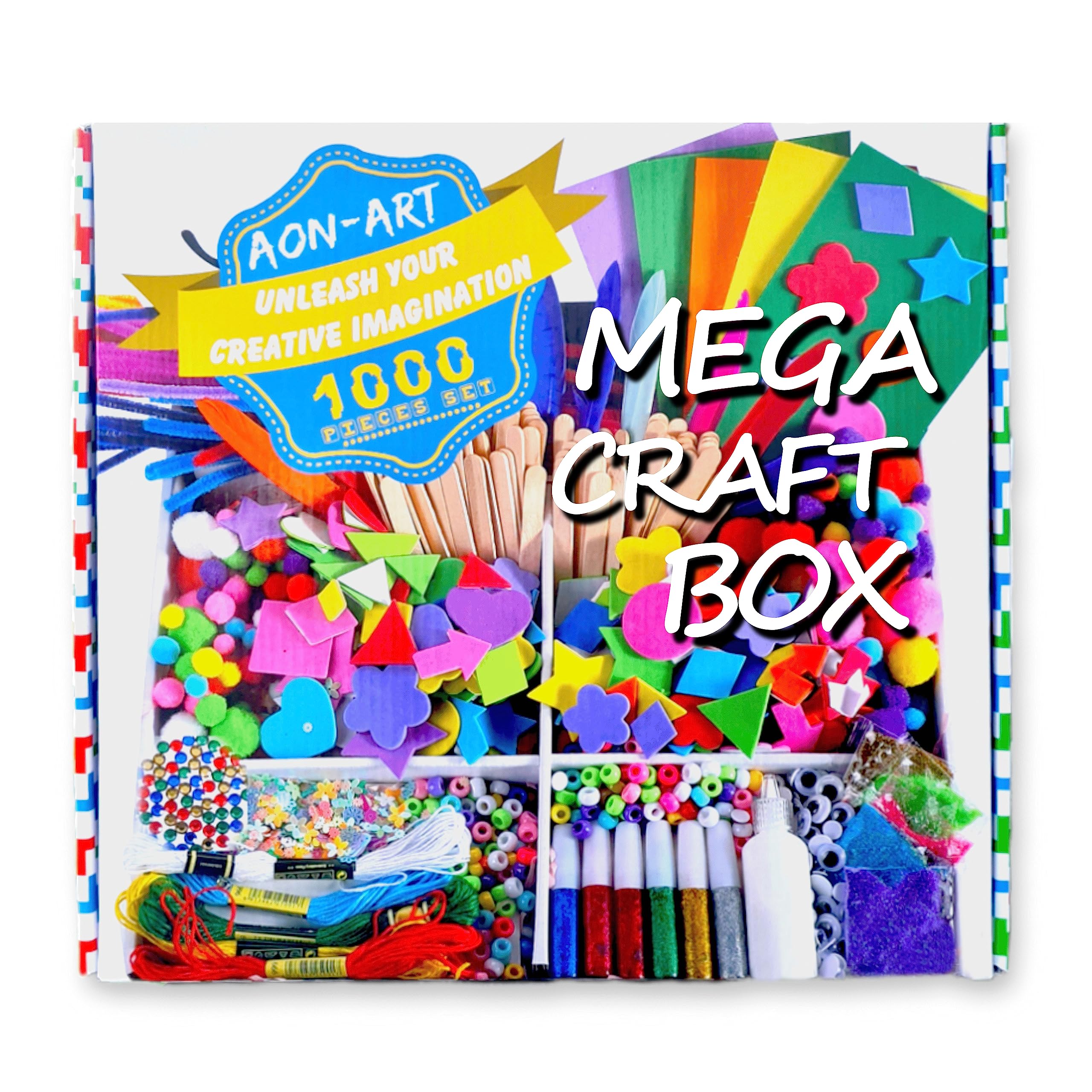 AON-ART 1000pc Art and Craft Set | Modern Art and Craft Supply, Art & Craft Supply Kit for Boys and Girls, Multipurpose Crafting Set Kit - Mega Craft Box Gift for Adult & Beginner Artists