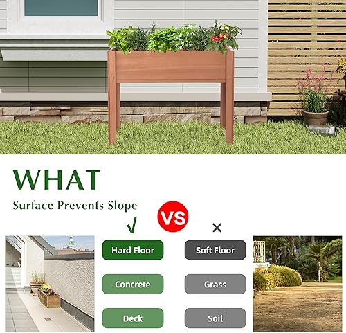 Miniatura 42 de Cama de jardín elevada con patas, 31 x 16 x 31 pulgadas, jardinera elevada de madera para exteriores, patas gruesas, con forro Marrón