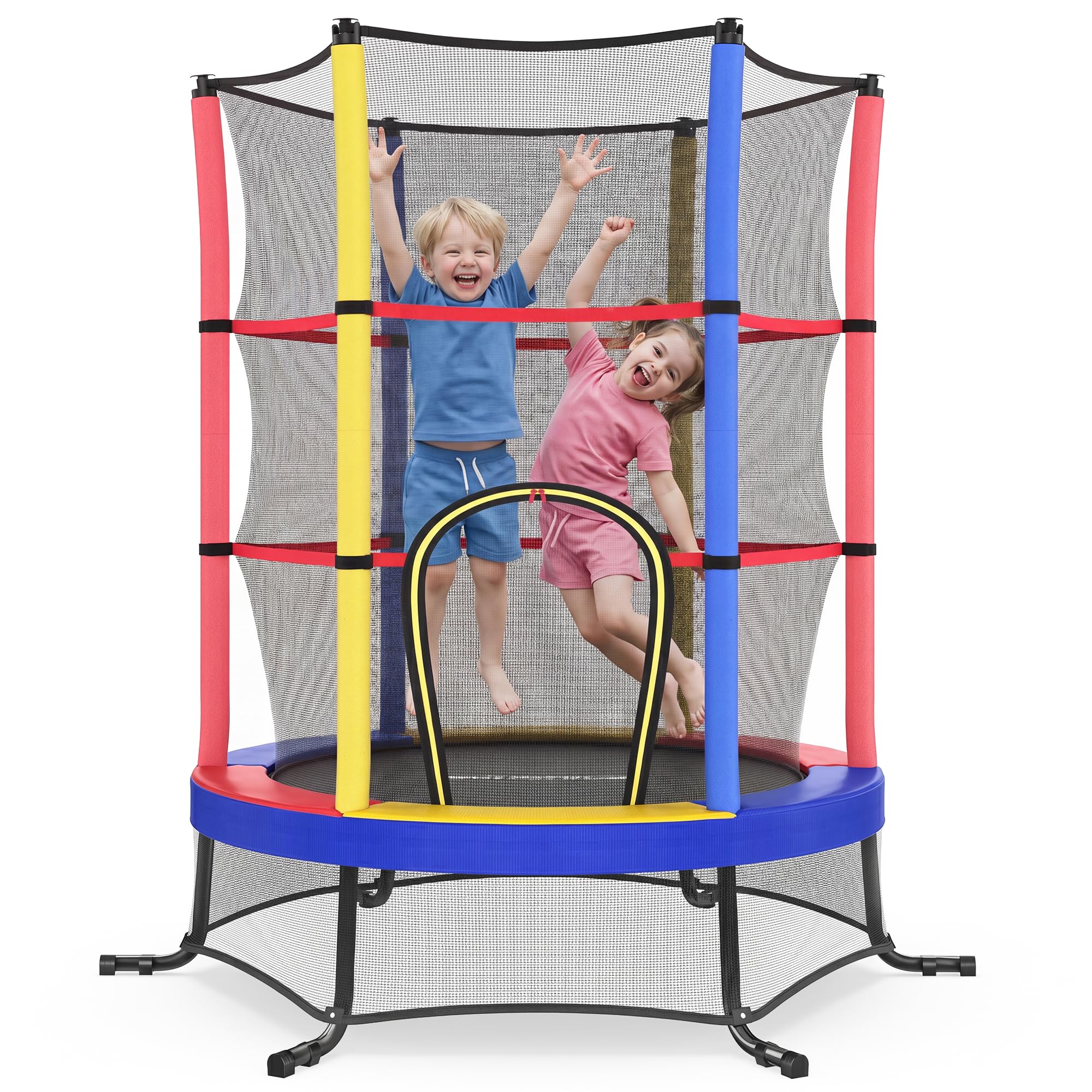SONGMICS 6 ft Kids Trampoline with Enclosure, Safety Net, Mini Small Fitness Trampoline for Kids Children Toddler, Steel Frame, Indoor Outdoor Garden Play Equipment, Multicolour STR050X101