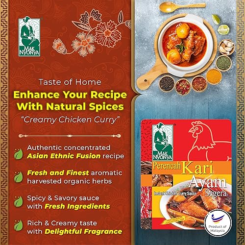 Miniatura 2 de Mak Nyonya Salsa instantánea de curry de pollo (7 oz, 4 paquetes)  Auténtica comida asiática (estilo nyonya)  Pasta de curry de pollo para preparar