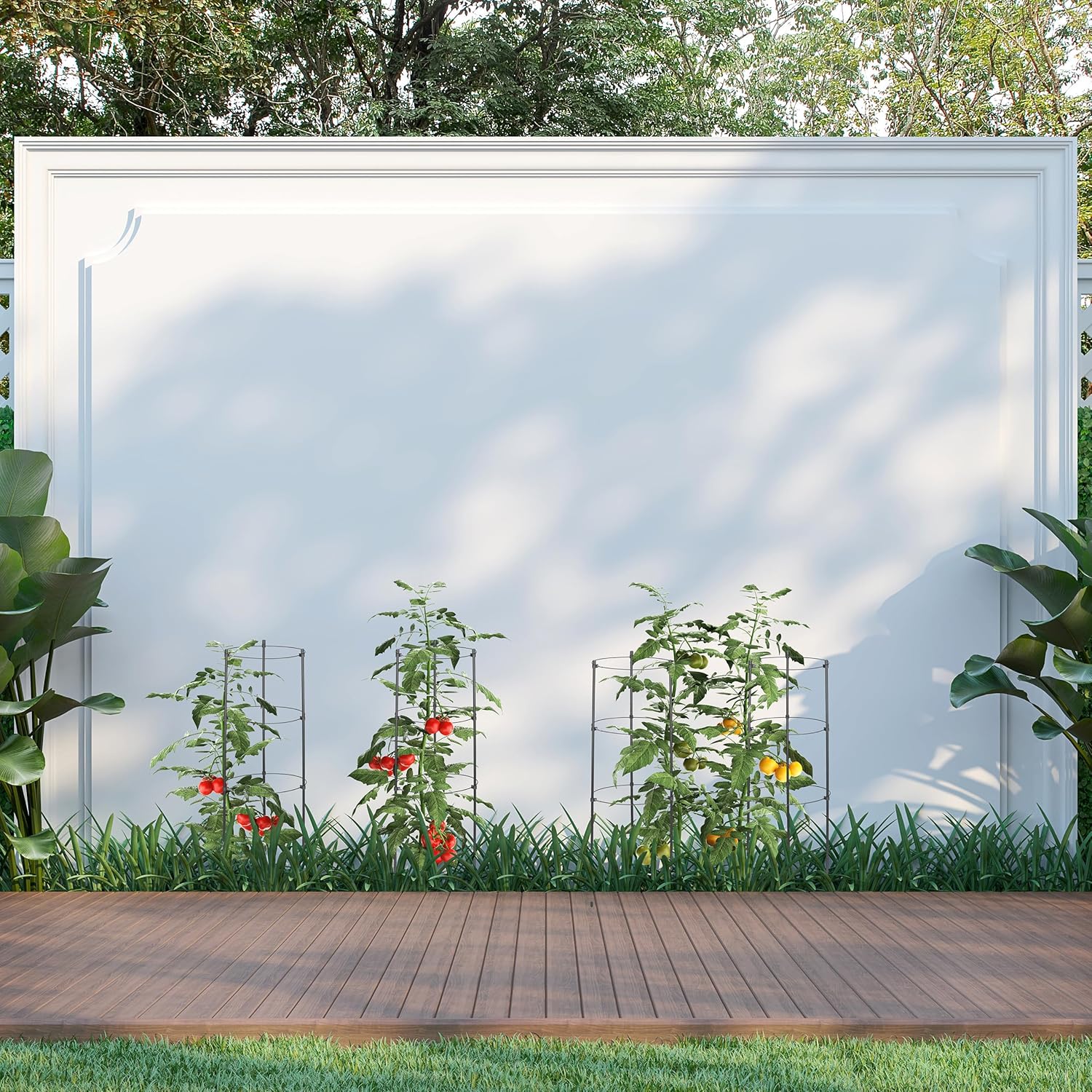 Relaxdays Garden Trellis Set of 4, Metal & Plastic, HxØ: 60x22 cm, Support for Growing Tomatoes & Climbing Plants, Black