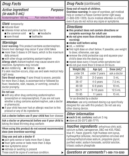 Miniatura 5 de Tienda Basic Care Acetaminofeno para niños, 160 mg por 0.2 fl oz suspensión oral, sabor a uva, analgésico y reductor de fiebre para dolor de cabeza,