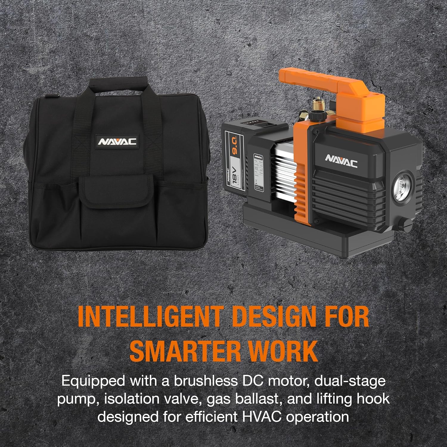 NAVAC NP6DLM Cordless Vacuum Pump - 15 Micron Dual-Stage, DC Motor, 6 CFM Rotary Vane - Built-in Check Valve - Portable Lithium-Ion Power - HVAC Vacuum Pump for Field Technicians