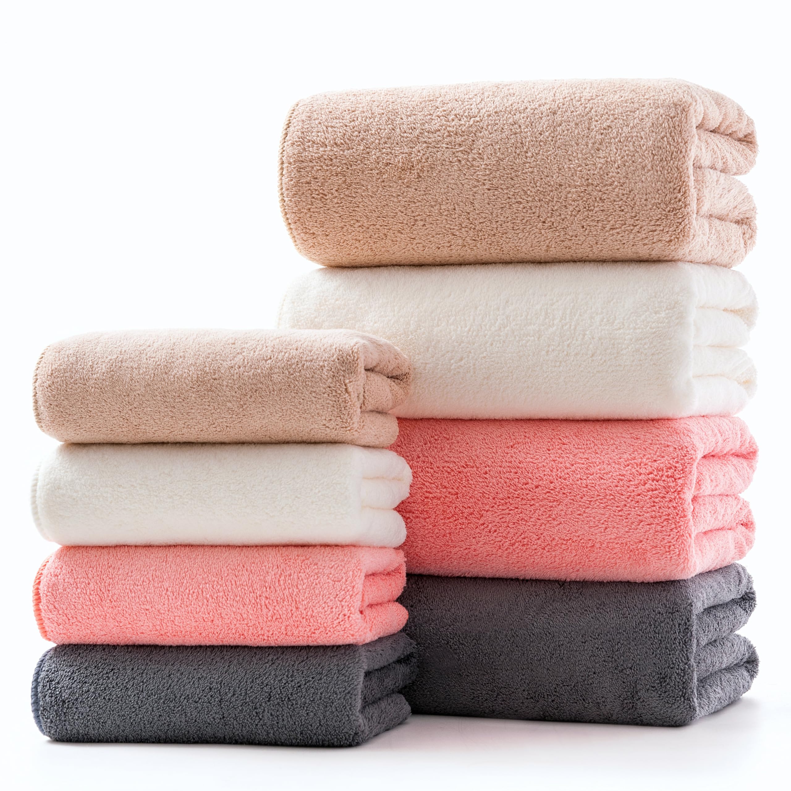 Lumimi Lot de 8 serviettes microfibre douces, 4 serviettes de bain, 4 essuie-mains, séchage rapide, léger pour salle de bain, salle de sport, salon de coiffure, multicolore