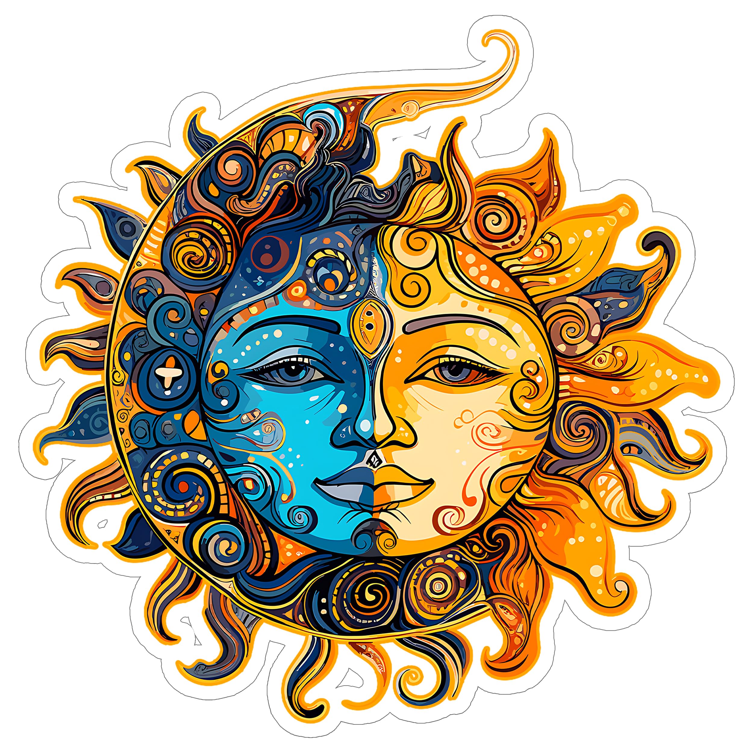 Sun and Moon Sticker 4 Inch Celestial Boho Astrology - Waterproof Vinyl Decal for Laptop Water Bottle Car Tumbler - Durable Funny Aesthetic Long-Lasting Stickers for Adults ID44990